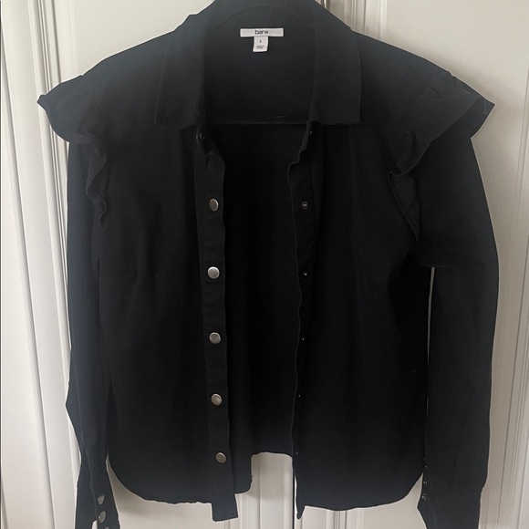 Bar III long sleeve button-down collared ruffle shoulder jacket shirt sz L - Picture 4 of 16